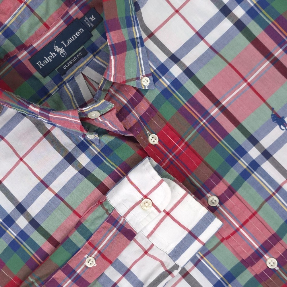 Vintage Ralph Lauren Shirt Mens Medium Multicolor Plaid Classic Fit Button Down